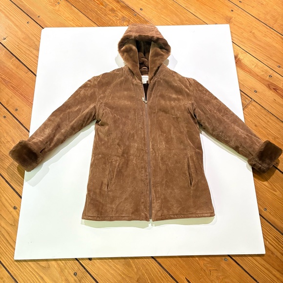 St. John's Bay Women’s Vintage Washable Suede Coat Faux Fur Lined Coat - Picture 10 of 14